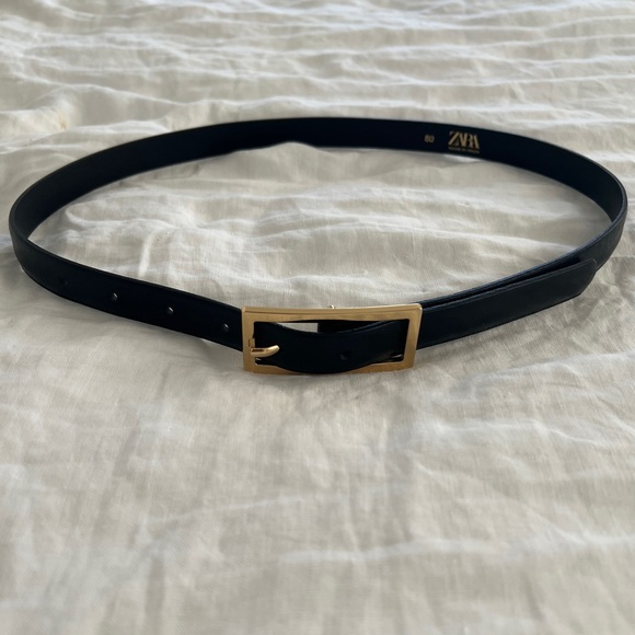 NWOT Zara leather belt with gold rectangle buckle - Picture 1 of 4